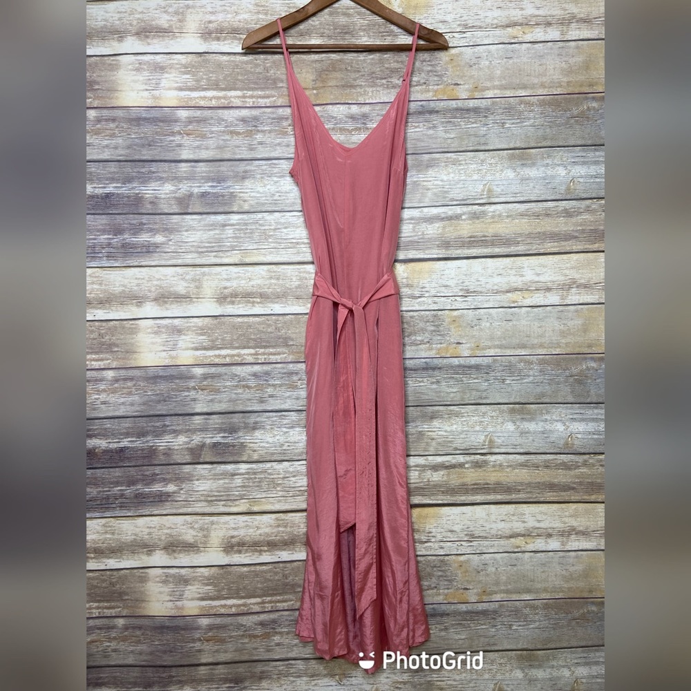 Aritzia Community L melon silky wide leg jumpsuit with belt